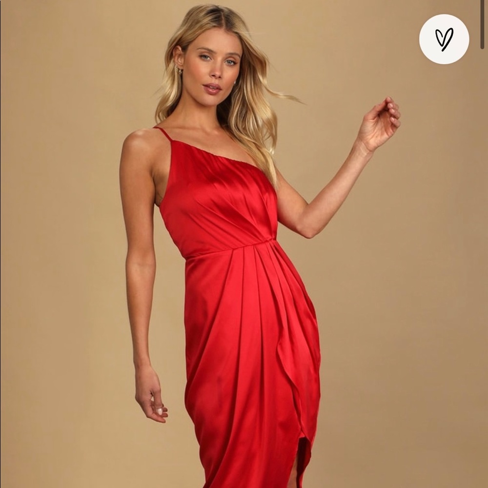 Lulus Law of Attraction! Red one-shoulder dress.